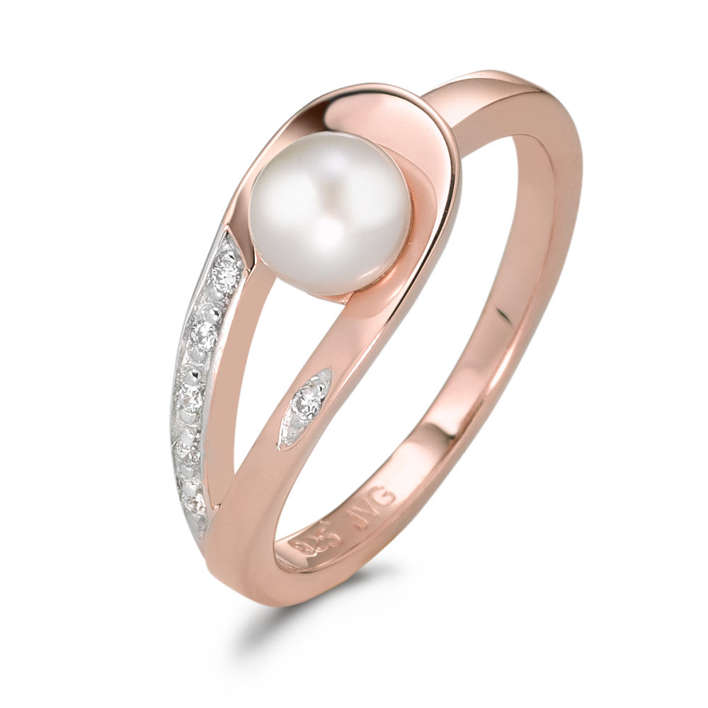 Anillo de dedo Plata Circonita 6 piedras Rosa Dorado Perla cultivada de agua dulce