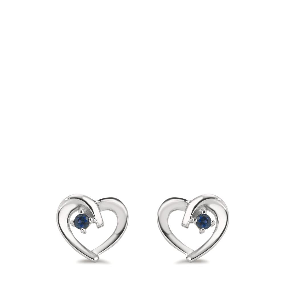 Pendientes Plata Zafiro azul, 2 piedras Rodio plateado Corazón Ø10 mm