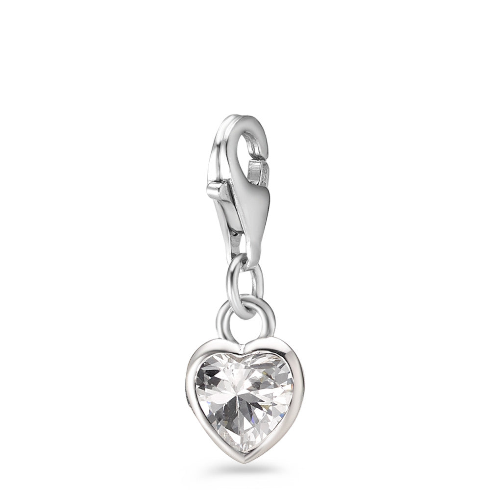 Charms Plata Circonita blanco Rodio plateado Corazón Ø7 mm