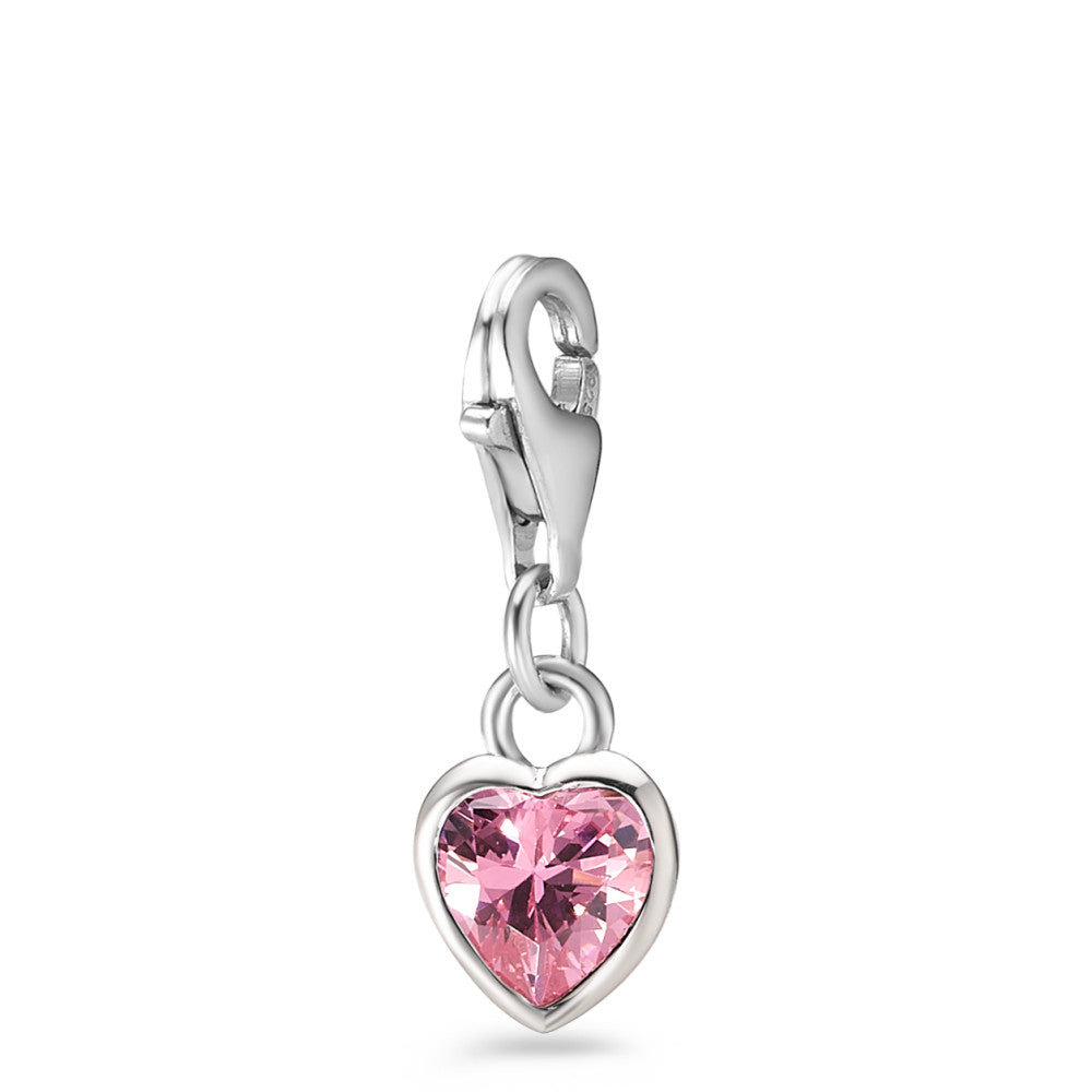 Charms Plata Circonita rosa Rodio plateado Corazón Ø7 mm