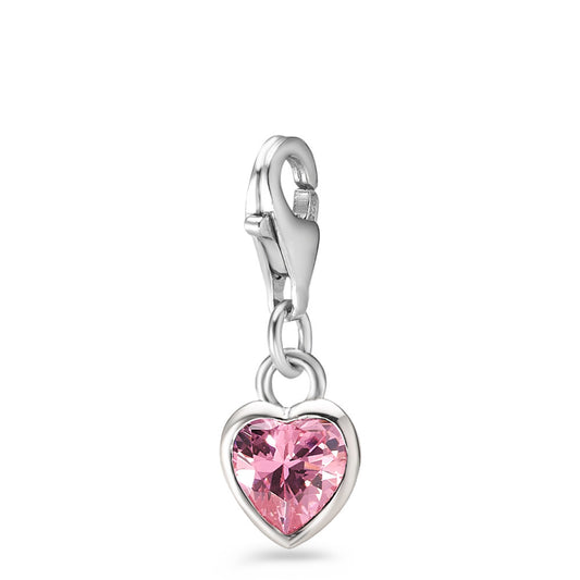 Charms Plata Circonita rosa Rodio plateado Corazón Ø7 mm