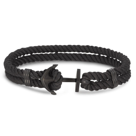 Pulsera Acero inoxidable, Textil Negro Recubierto de IP Ancla 21.5 cm