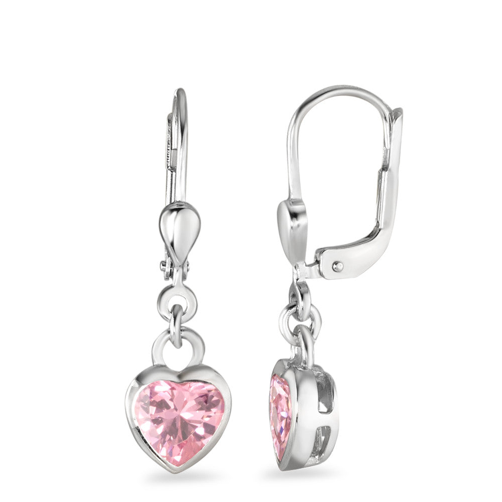 Pendientes Plata Circonita rosa, 2 piedras Rodio plateado Corazón Ø7 mm