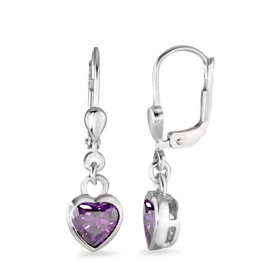 Pendientes Plata Circonita Violeta, 2 piedras Rodio plateado Corazón Ø7 mm