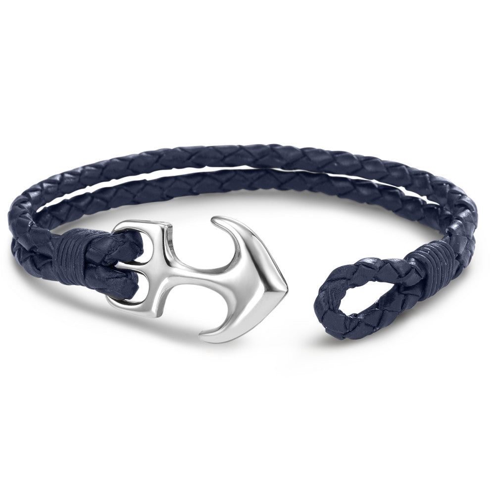 Pulsera Cuero, Acero inoxidable Ancla 20 cm