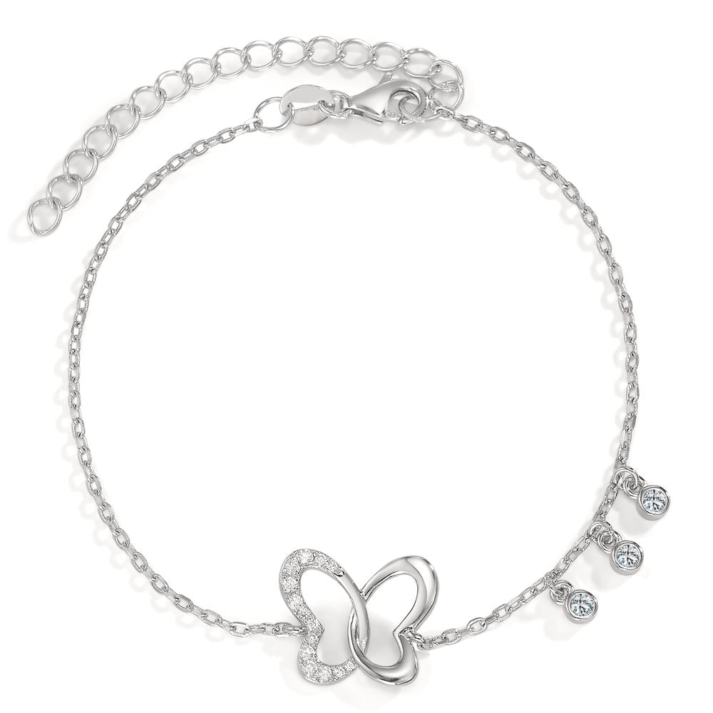 Pulsera Plata Circonita Rodio plateado Mariposa 16-19 cm