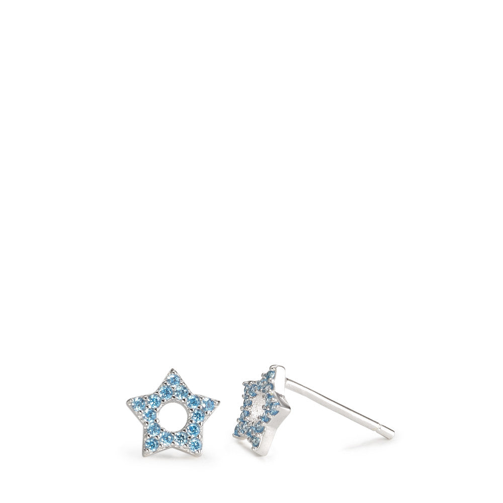 Pendientes Plata Circonita Azul claro Rodio plateado estrella Ø7 mm