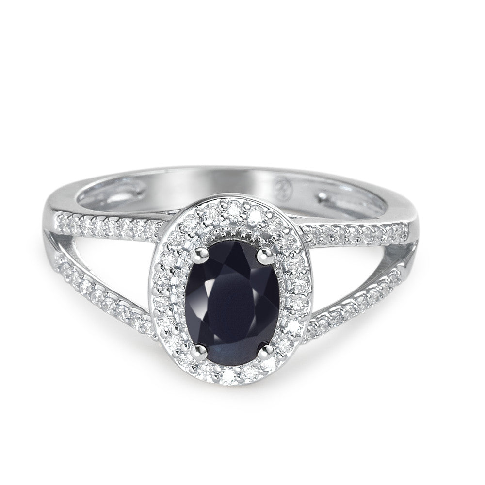 Anillo de dedo Oro blanco de 375/9 quilates Zafiro azul, 0.95 ct, [oval], AAA, Diamante blanco, 0.23 ct, 12 piedras, w-pi1