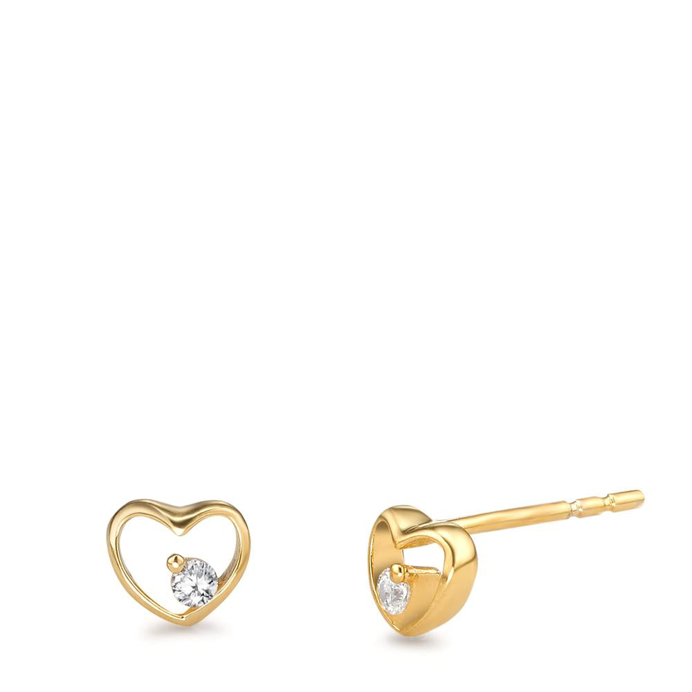 Pendientes Oro amarillo de 375/9K Circonita 2 piedras Corazón Ø5 mm