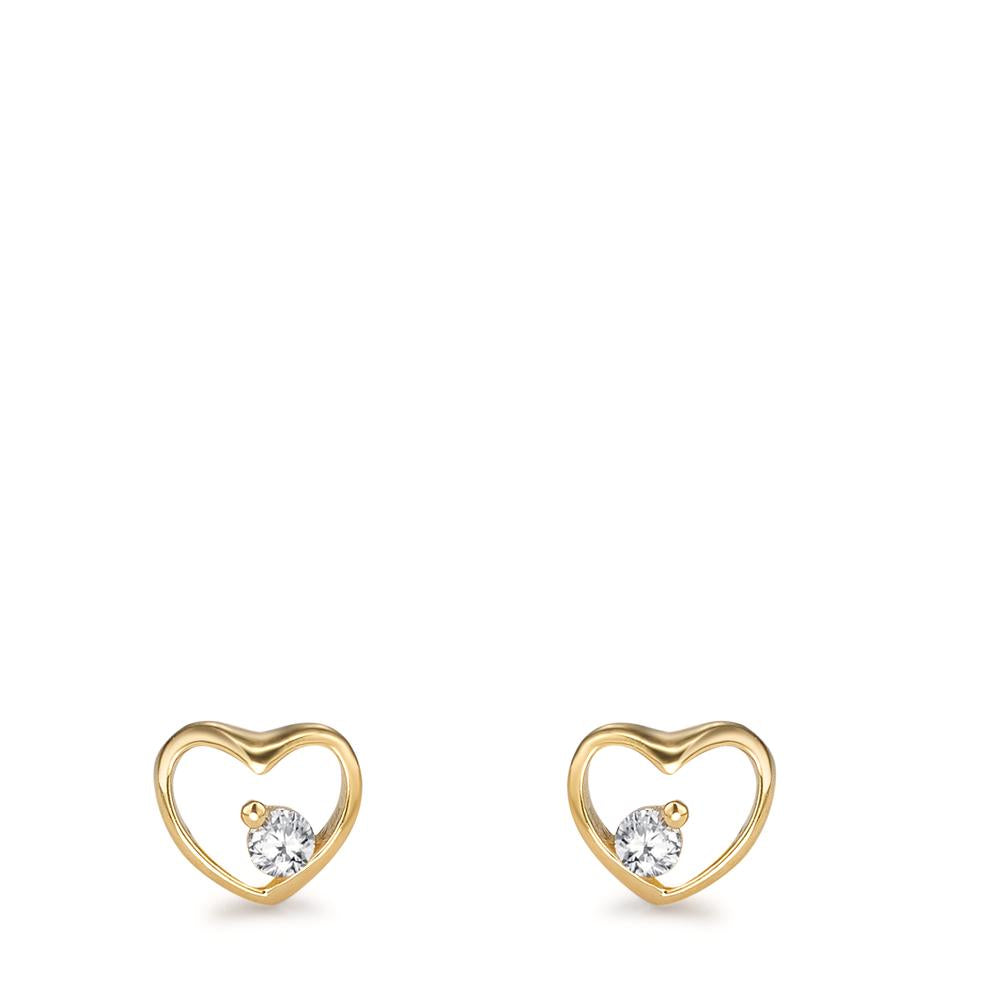 Pendientes Oro amarillo de 375/9K Circonita 2 piedras Corazón Ø5 mm