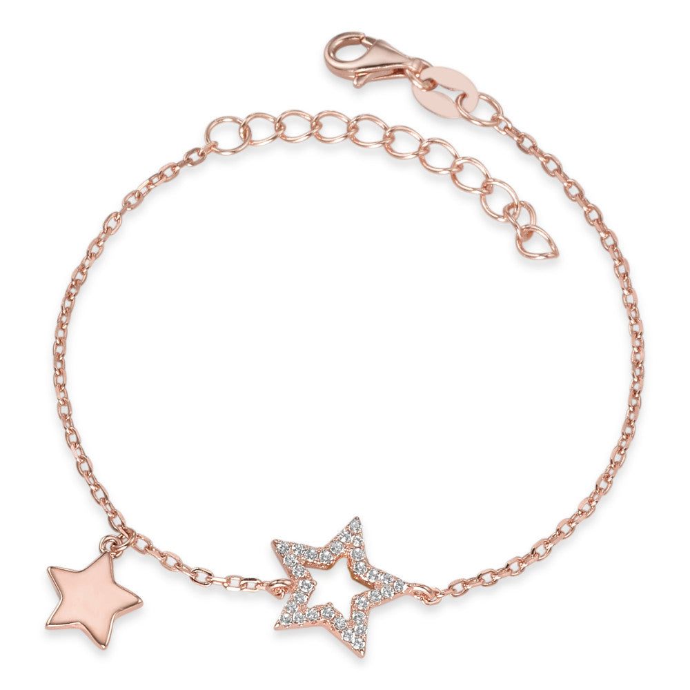 Pulsera Plata Circonita Rosa Dorado estrella 16-19 cm