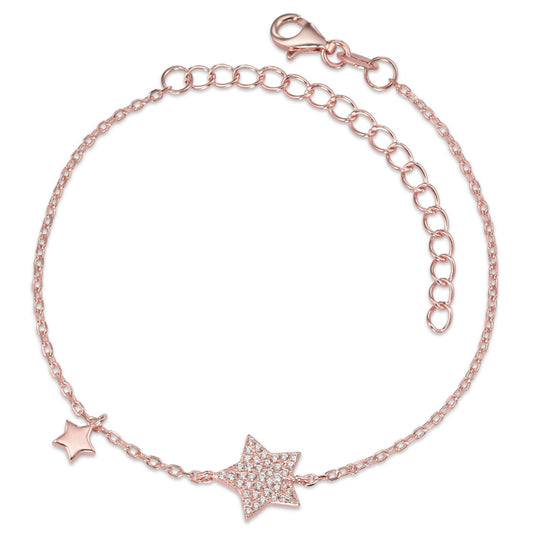 Pulsera Plata Circonita Rosa Dorado estrella 16-19 cm