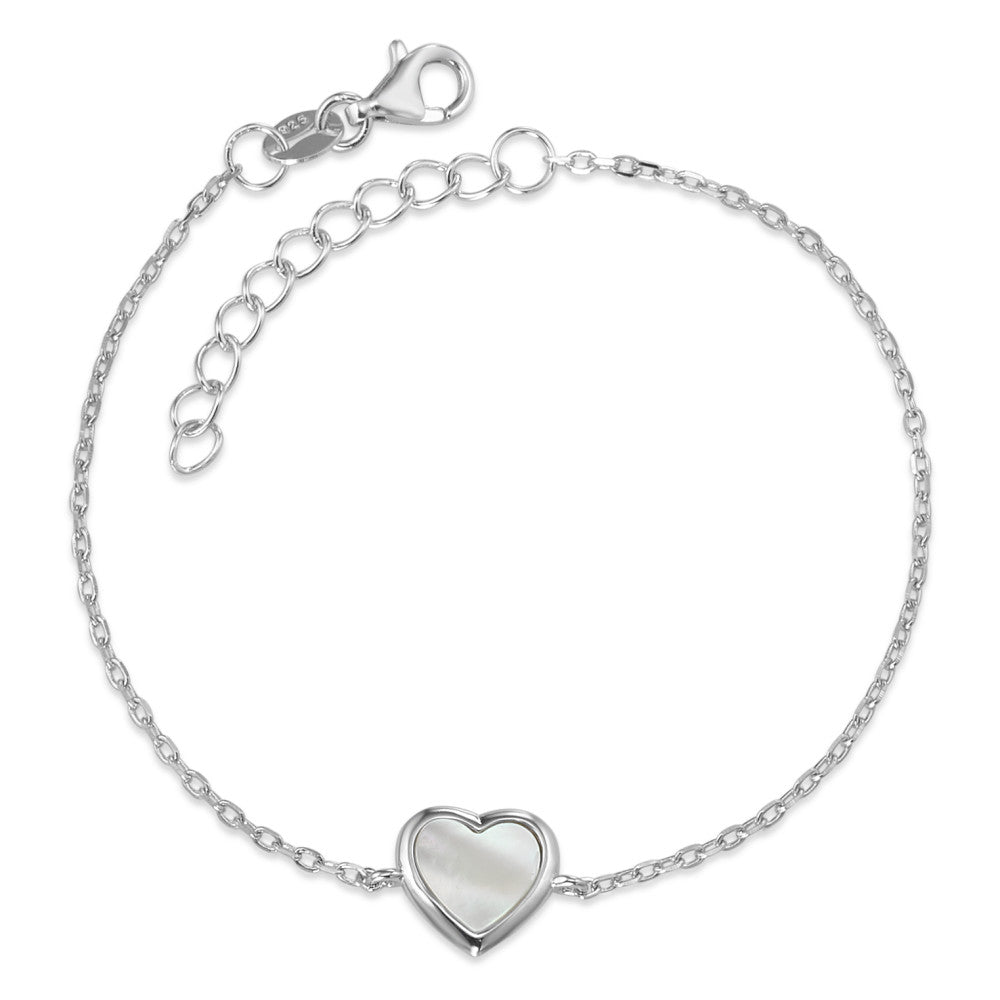 Pulsera Plata Rodio plateado Madre perla Corazón 16-19 cm