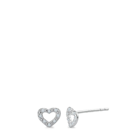 Pendientes Oro blanco de 375/9 quilates Diamante 0.045 ct, 16 piedras, w-pi1 Corazón Ø6 mm