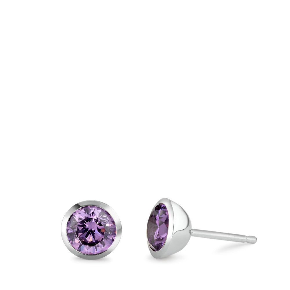 Pendientes Plata Circonita Violeta, 2 piedras Rodio plateado Ø7.5 mm