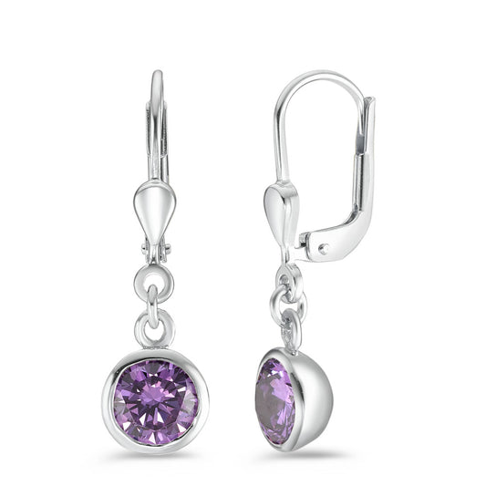 Pendientes Plata Circonita Violeta, 2 piedras Rodio plateado Ø7.5 mm