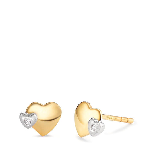 Pendientes 750/oro amarillo de 18 quilates Circonita 2 piedras Bicolor Corazón Ø5.5 mm