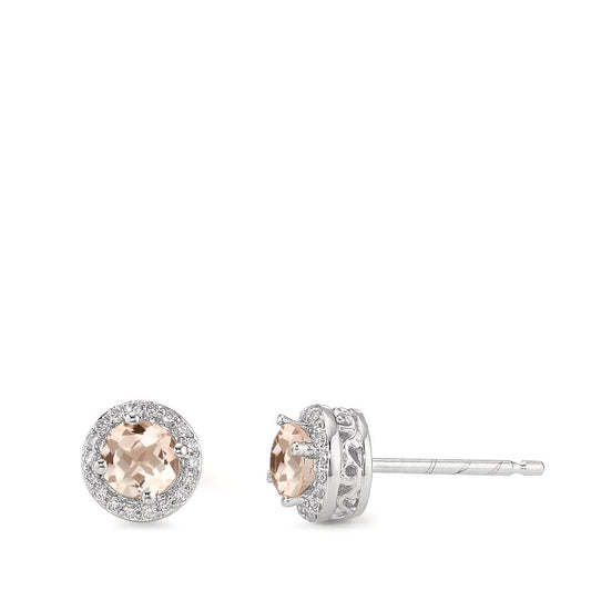 Pendientes Oro blanco de 375/9 quilates Morganita coñac, 0.54 ct, 2 piedras, [rund], Diamante blanco, 0.12 ct, 36 piedras, w-pi3 Ø6.5 mm