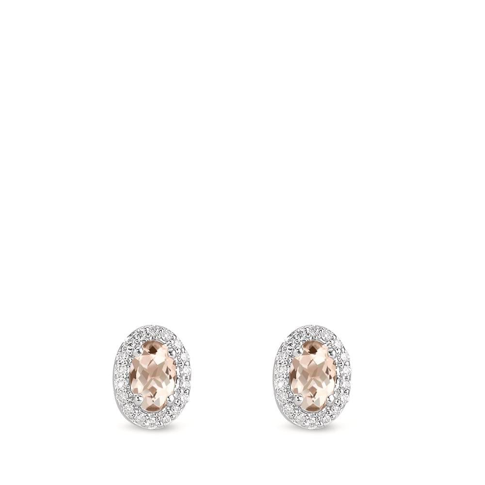 Pendientes Oro blanco de 375/9 quilates Morganita champán, 0.40 ct, 2 piedras, [oval], Diamante blanco, 0.12 ct, 36 piedras, w-pi3