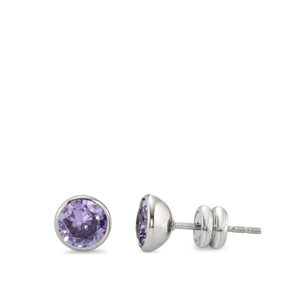 Pendientes Acero inoxidable Circonita Violeta, 2 piedras Ø6.5 mm