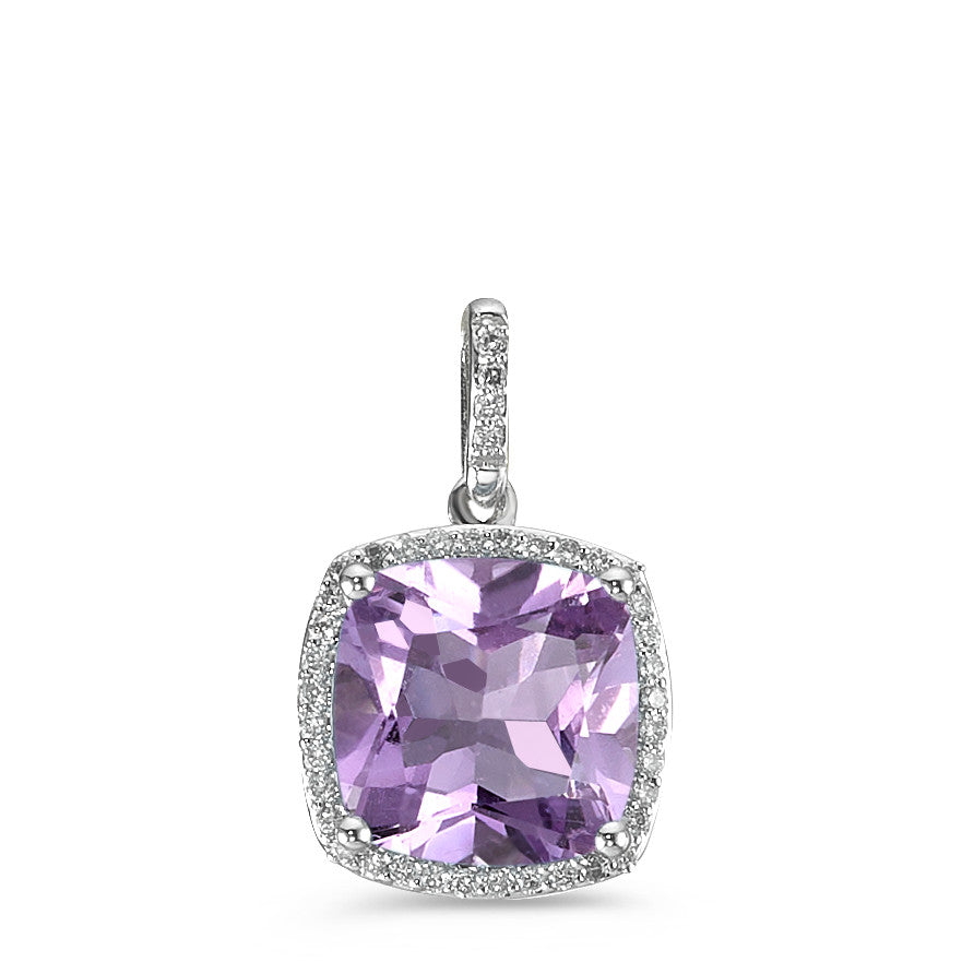 Colgante 750/oro blanco de 18 quilates Amatista Violeta, Diamante blanco, 0.12 ct, 40 piedras, w-pi3 Ø11 mm