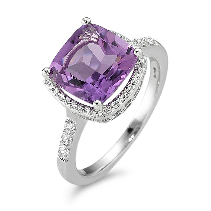 Anillo de dedo 750/oro blanco de 18 quilates Amatista Violeta, Diamante blanco, 0.20 ct, 42 piedras, w-pi3 Ø11 mm