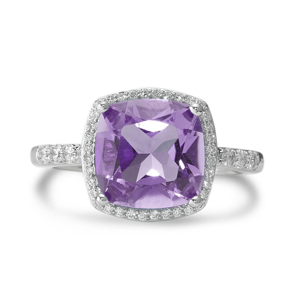 Anillo de dedo 750/oro blanco de 18 quilates Amatista Violeta, Diamante blanco, 0.20 ct, 42 piedras, w-pi3 Ø11 mm