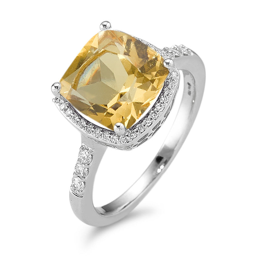 Anillo de dedo 750/oro blanco de 18 quilates Citrino dorado, Diamante blanco, 0.20 ct, 42 piedras, w-pi3 Ø11 mm