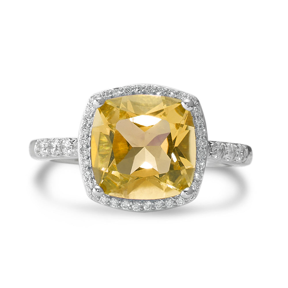 Anillo de dedo 750/oro blanco de 18 quilates Citrino dorado, Diamante blanco, 0.20 ct, 42 piedras, w-pi3 Ø11 mm