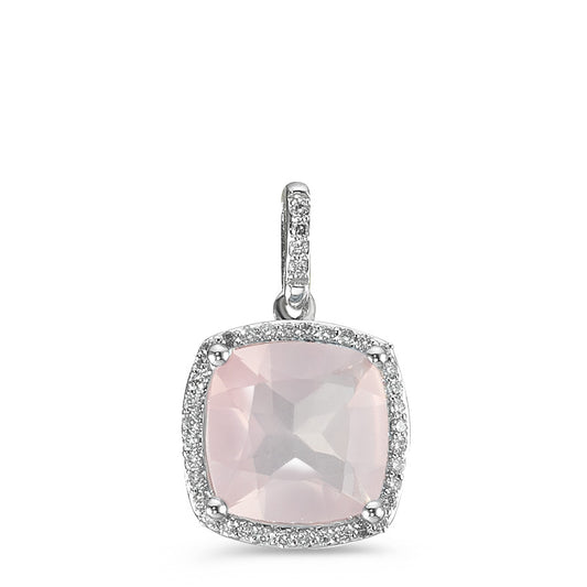 Colgante 750/oro blanco de 18 quilates Cuarzo rosa rosa, Diamante blanco, 0.12 ct, 40 piedras, w-si Ø11 mm