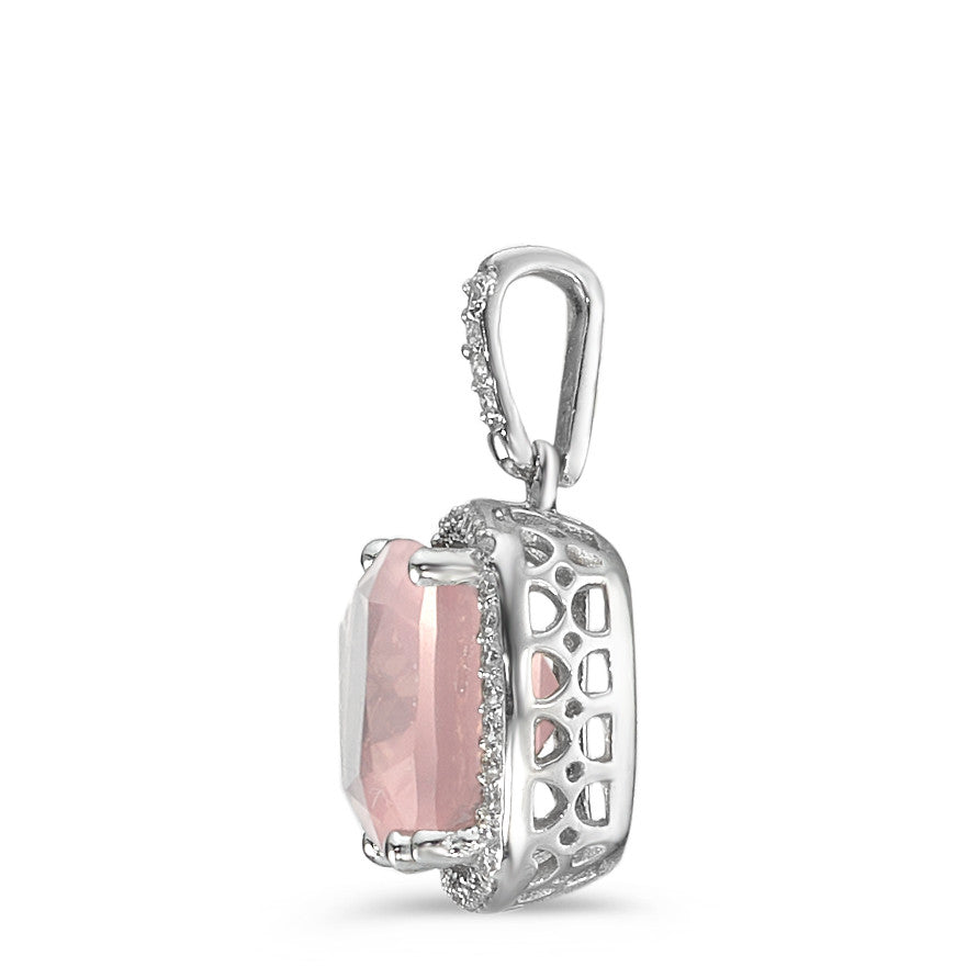 Colgante 750/oro blanco de 18 quilates Cuarzo rosa rosa, Diamante blanco, 0.12 ct, 40 piedras, w-si Ø11 mm