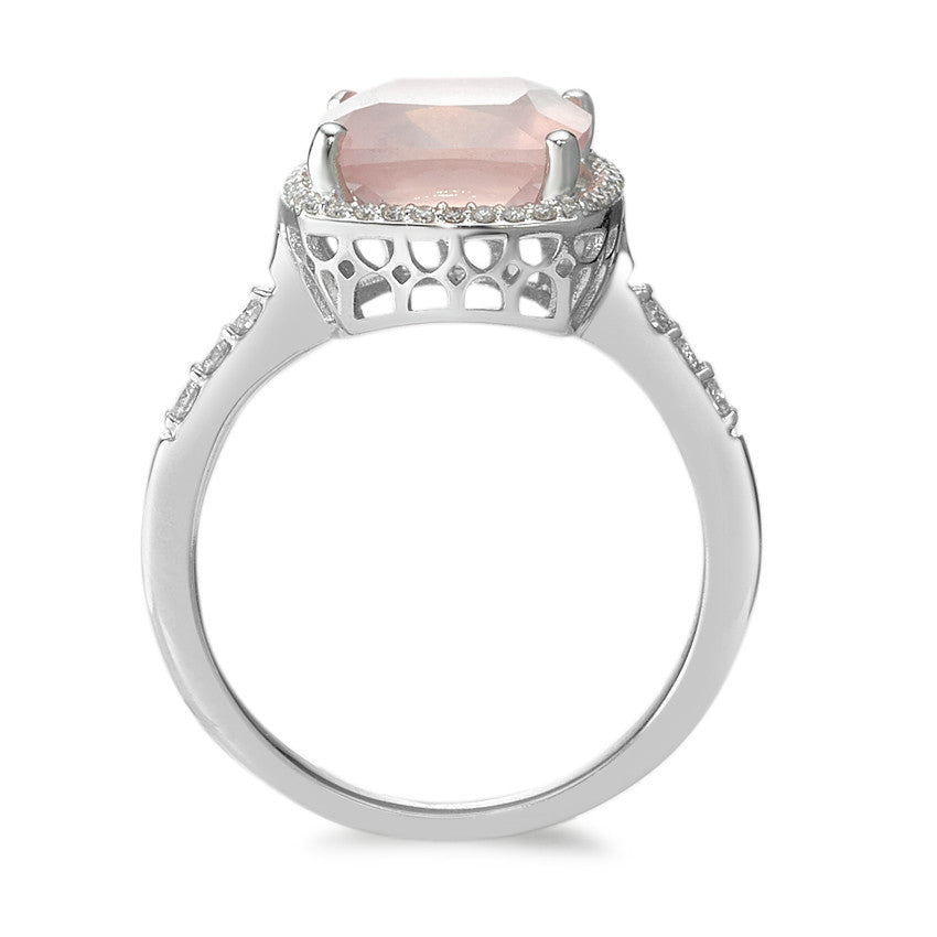 Anillo de dedo 750/oro blanco de 18 quilates Cuarzo rosa rosa, Diamante blanco, 0.20 ct, 40 piedras, w-si Ø11 mm