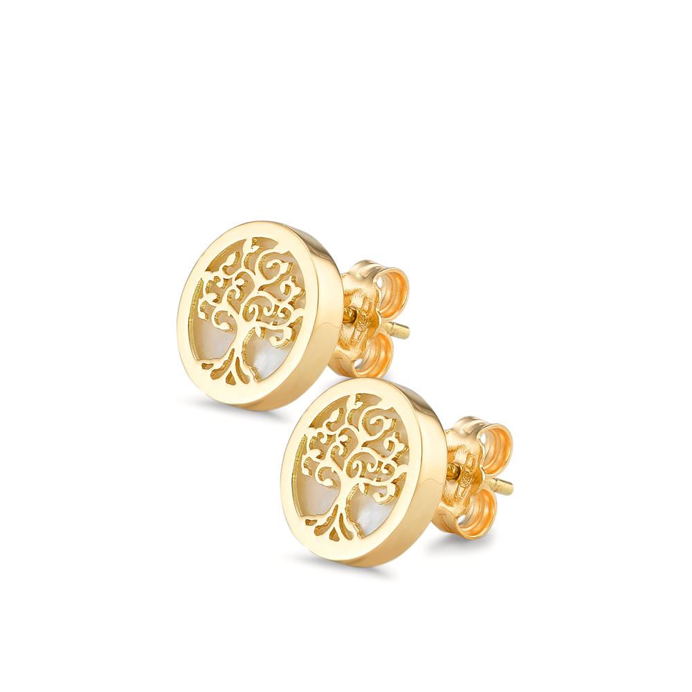 Pendientes 750/oro amarillo de 18 quilates Madre perla árbol de la vida Ø10 mm