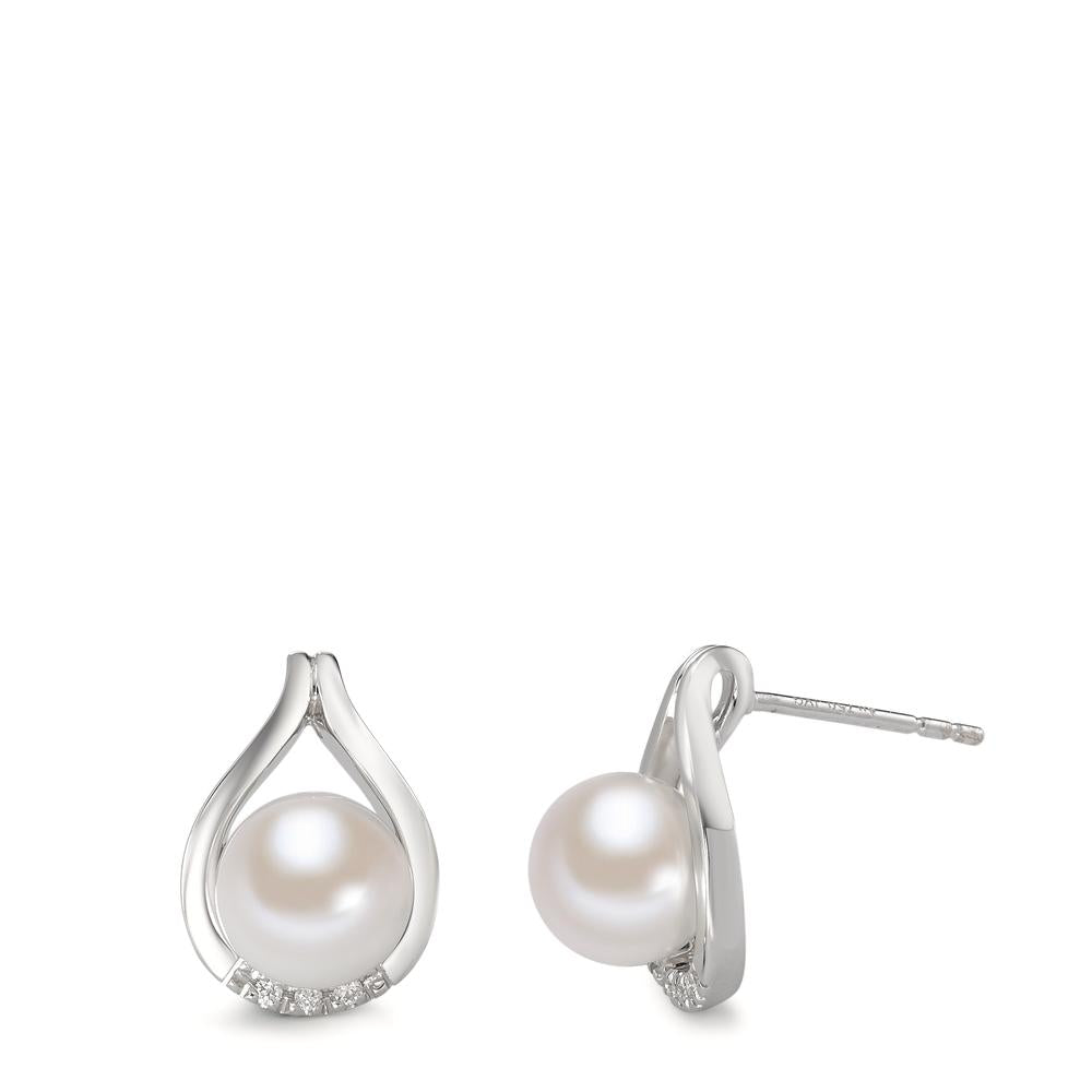 Pendientes 750/oro blanco de 18 quilates Diamante 0.03 ct, 6 piedras, w-si Perla cultivada de agua dulce