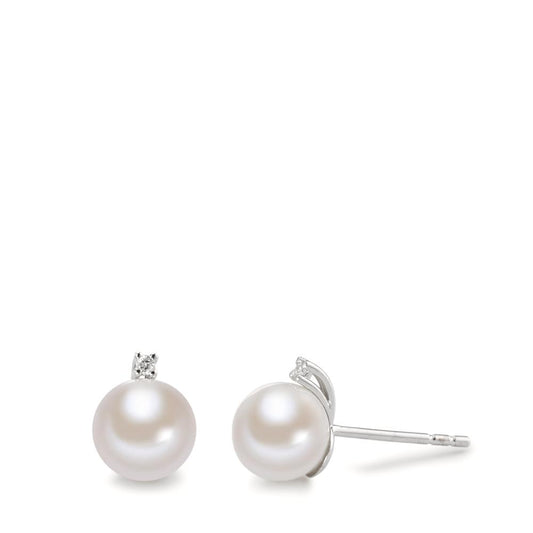 Pendientes 750/oro blanco de 18 quilates Diamante 0.02 ct, 2 piedras, w-si Perla cultivada de agua dulce