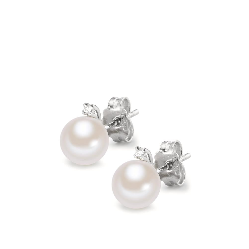 Pendientes 750/oro blanco de 18 quilates Diamante 0.02 ct, 2 piedras, w-si Perla cultivada de agua dulce