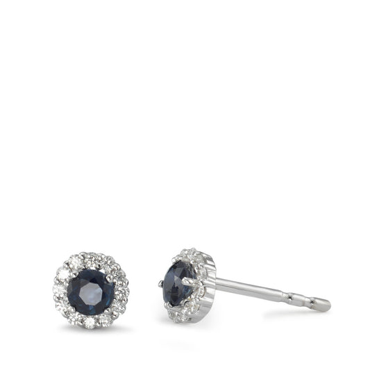 Pendientes 750/oro blanco de 18 quilates Zafiro azul, 2 piedras, Diamante 0.12 ct, 24 piedras, w-si Ø5 mm