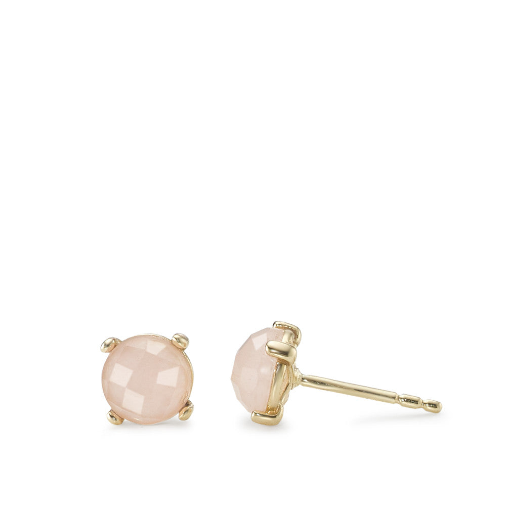 Pendientes Oro amarillo de 375/9K Calcedonia rosa, 2 piedras Ø5.5 mm