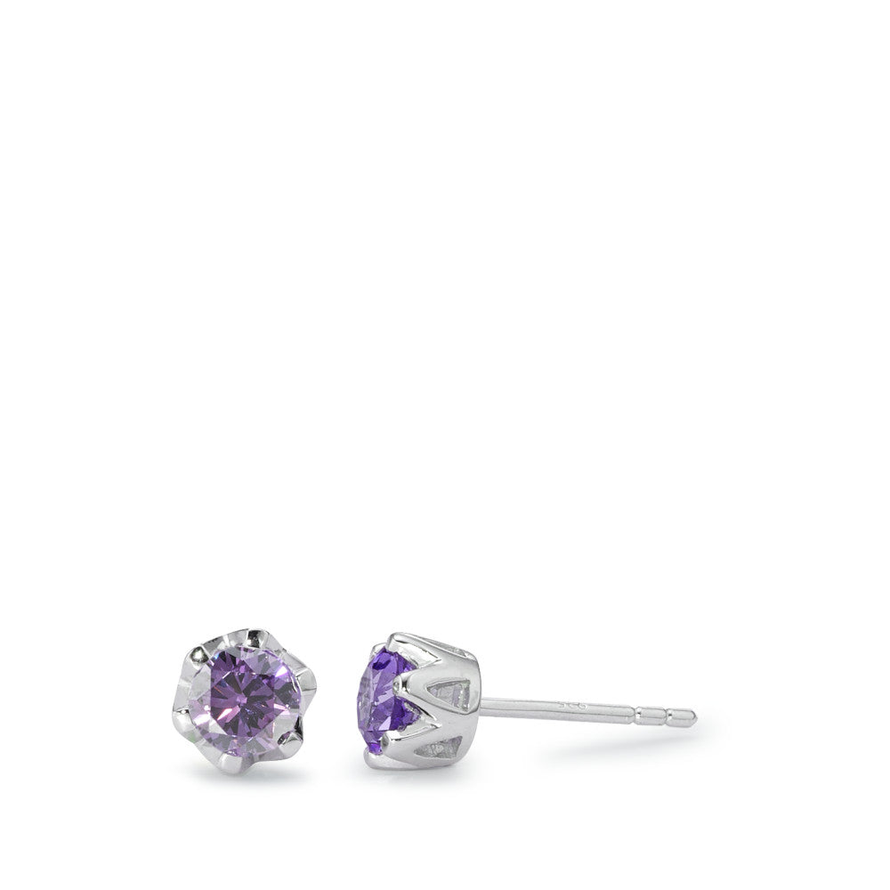 Pendientes Plata Circonita Violeta, 2 piedras Rodio plateado Ø6 mm