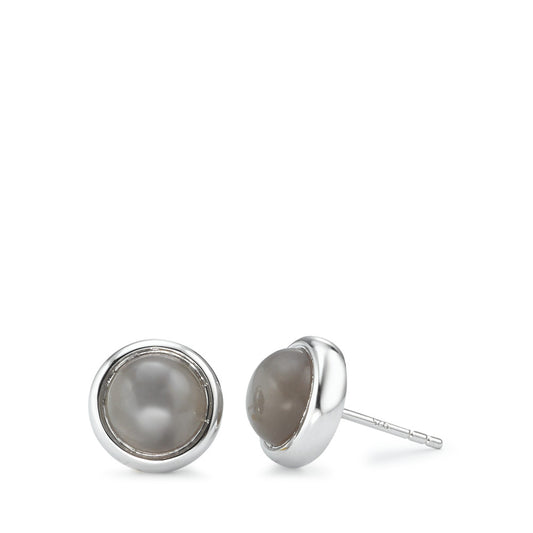 Pendientes Plata Piedra de la luna Gris, 2 piedras Rodio plateado Ø10.5 mm