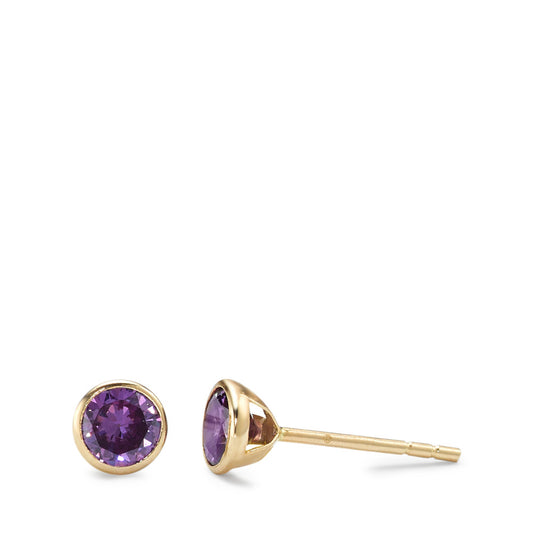 Pendientes Oro amarillo de 585/14 kt. Circonita Violeta, 2 piedras Ø4.3 mm