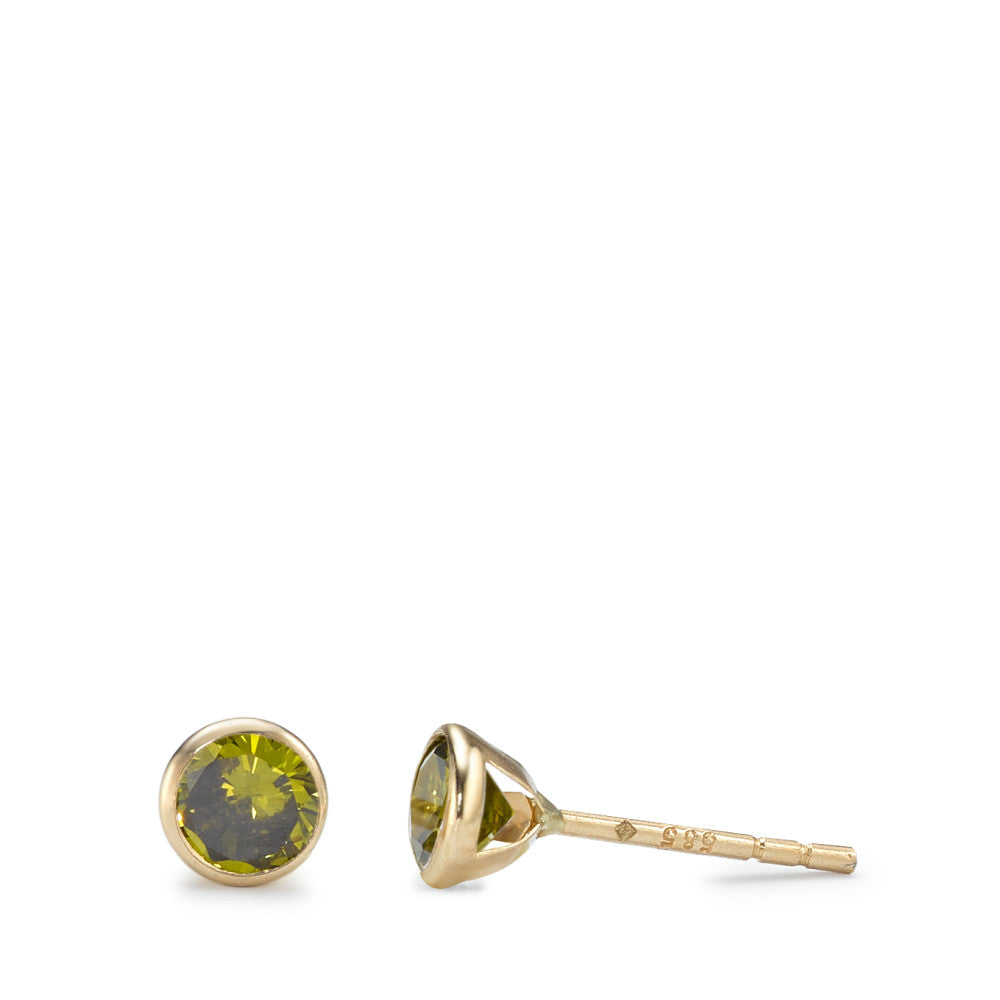 Pendientes Oro amarillo de 585/14 kt. Circonita verde, 2 piedras Ø4.3 mm