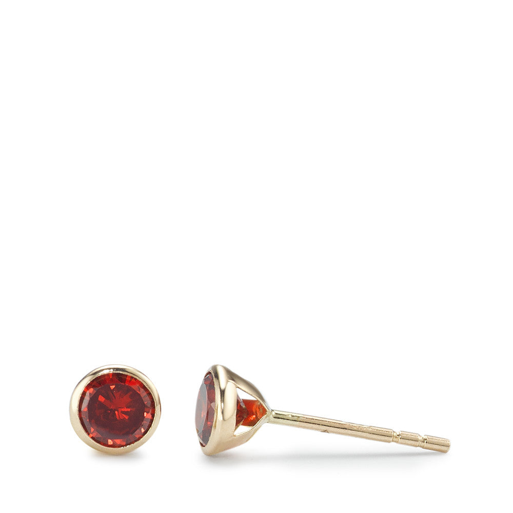 Pendientes Oro amarillo de 585/14 kt. Circonita rojo, 2 piedras Ø4.3 mm