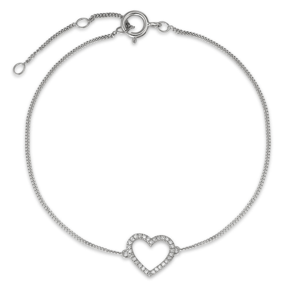 Pulsera Oro blanco de 585/14 kt. Diamante 0.05 ct, w-si Corazón 15-18 cm