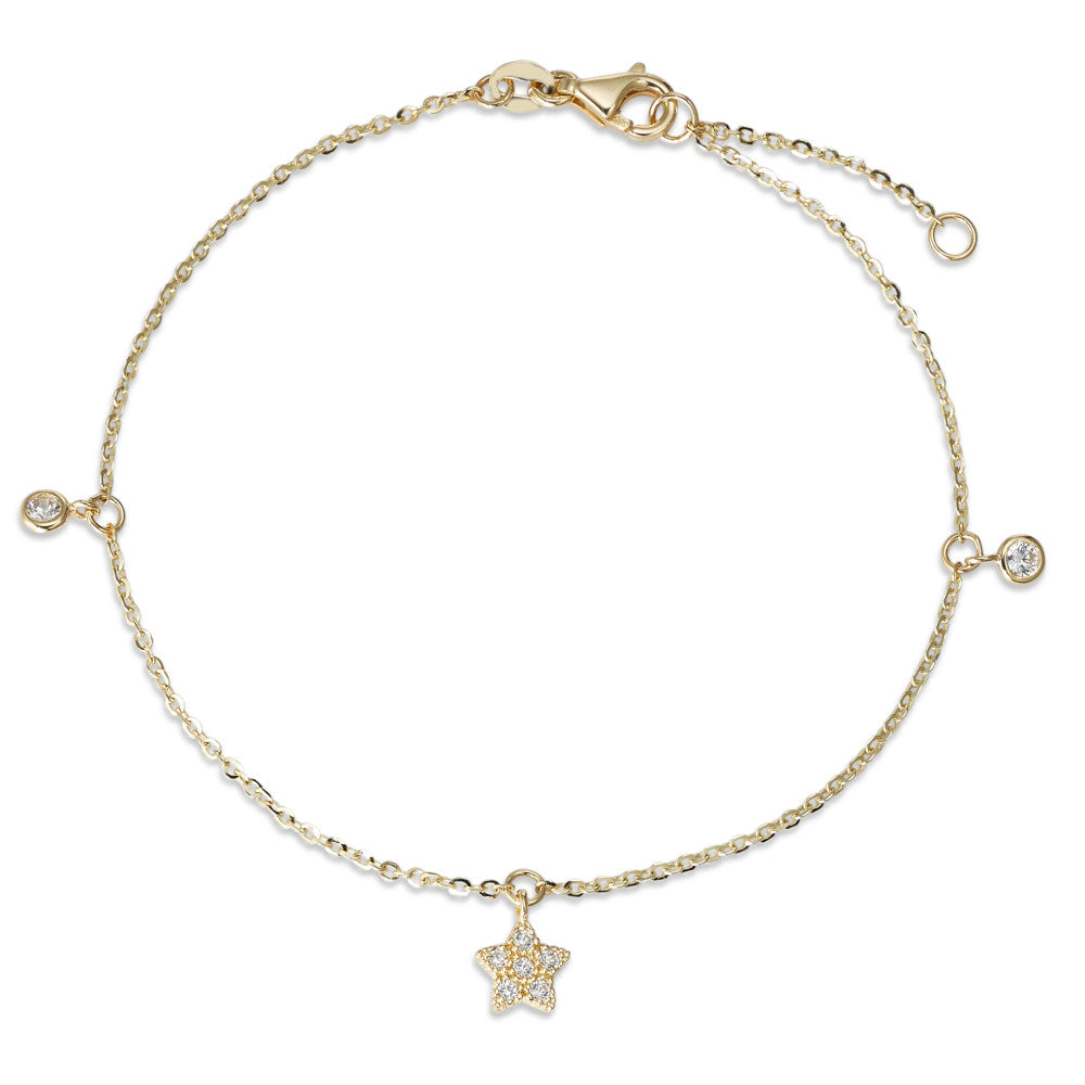 Pulsera Oro amarillo de 585/14 kt. Circonita blanco, 9 piedras estrella 17-19 cm