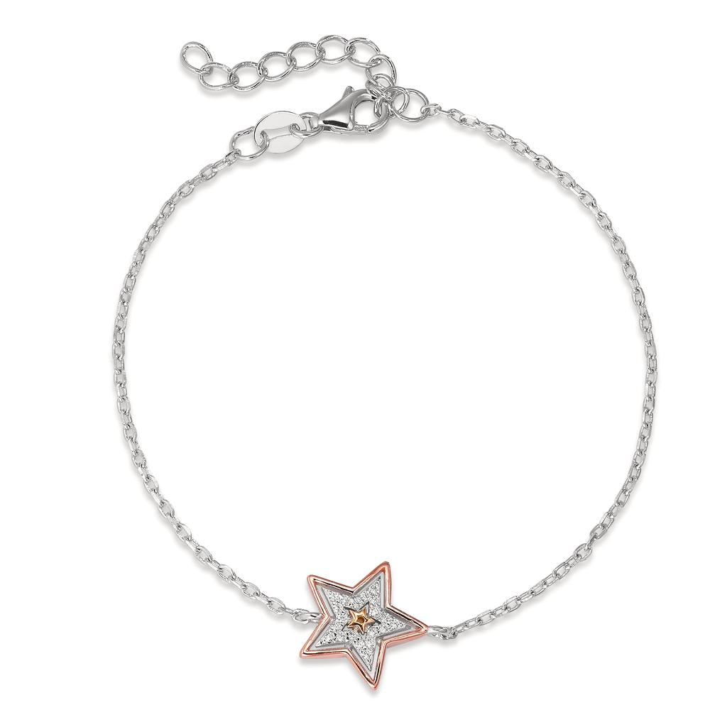 Pulsera Plata Circonita Rosa Bicolor estrella 16 cm