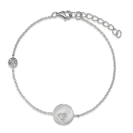 Pulsera Plata Circonita Rodio plateado Madre perla Corazón 16-19 cm