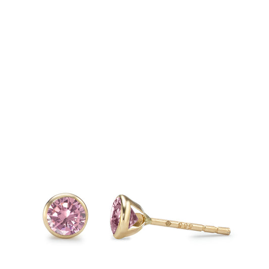 Pendientes Oro amarillo de 585/14 kt. Circonita rosa, 2 piedras Ø4.3 mm