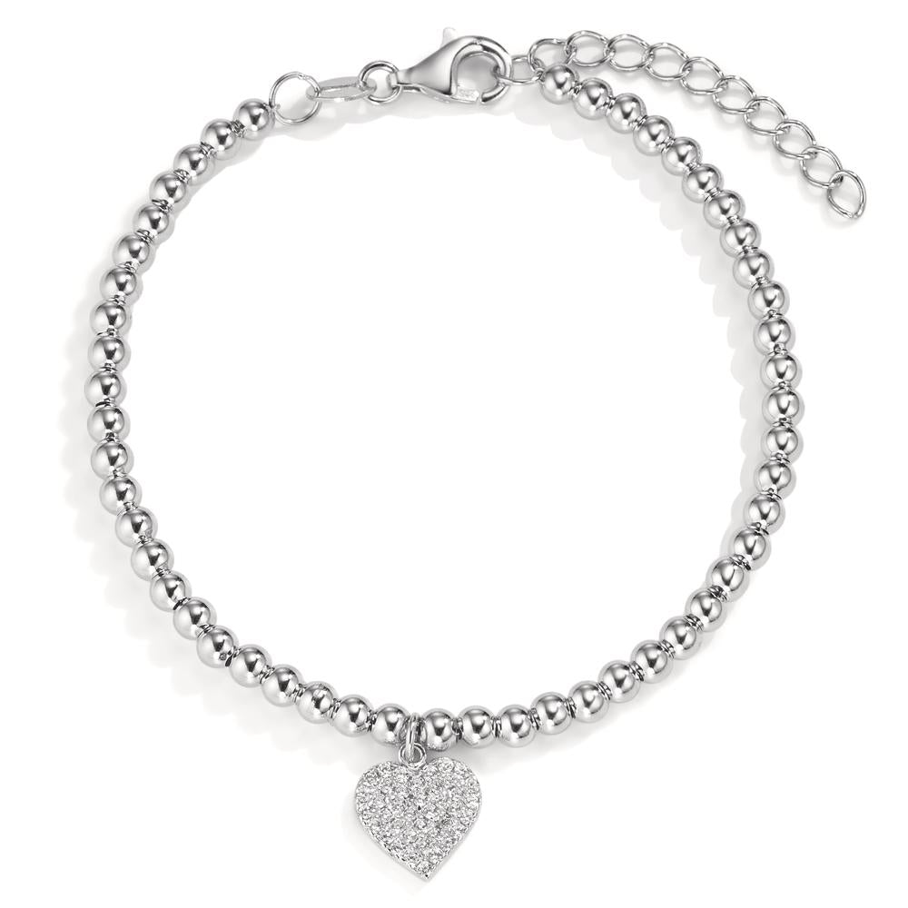 Pulsera Plata Circonita Rodio plateado Corazón 16-18.5 cm