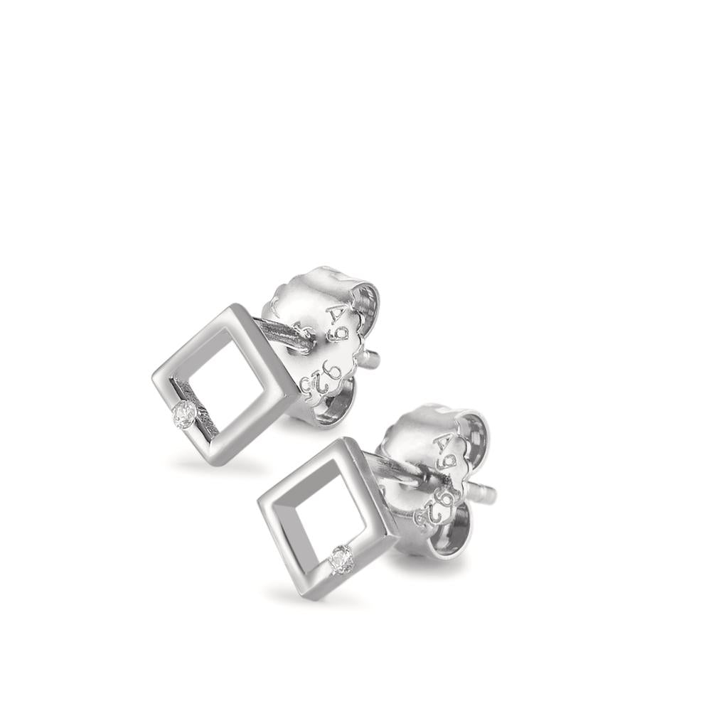 Pendientes Plata Circonita 2 piedras Rodio plateado Ø5 mm